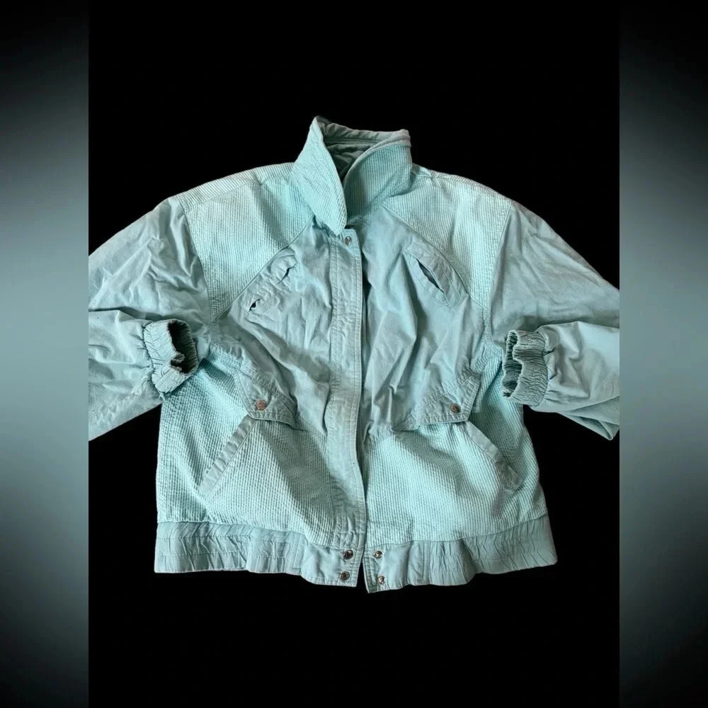 Vintage 80s 90s Andy Johns Turquoise Jacket Women Size Large
